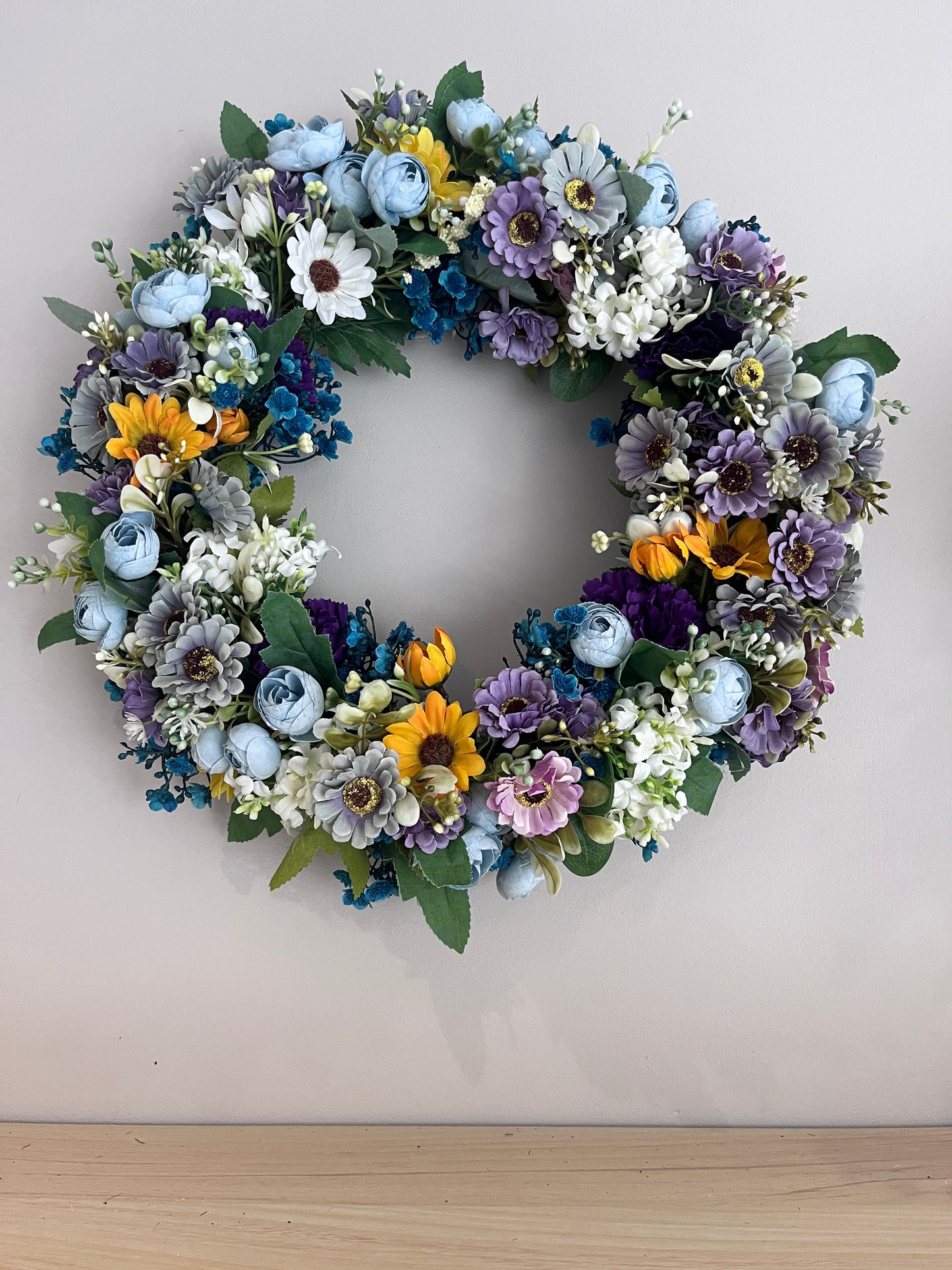 Wildflower Sunrise - Handmade Artificial Wreath with FREE personalised hanger image 1