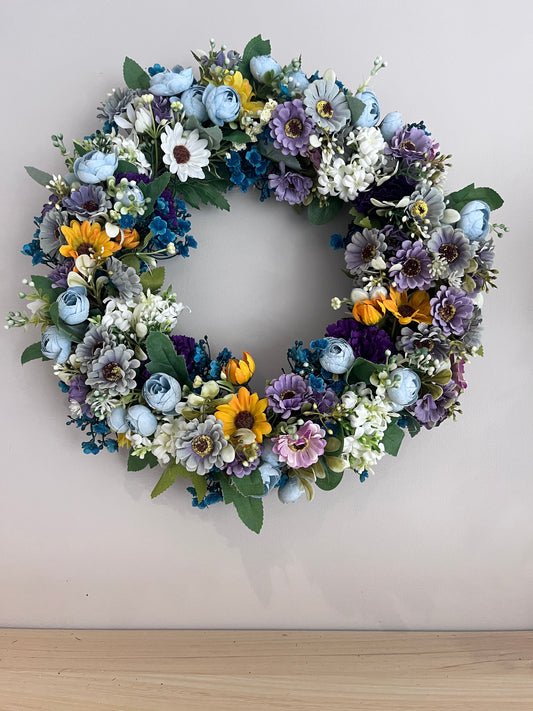 Wildflower Sunrise - Handmade Artificial Wreath with FREE personalised hanger image 1