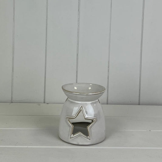 Glazed Ceramic Wax Oil Burner with Star Cut-Out Detail image 0