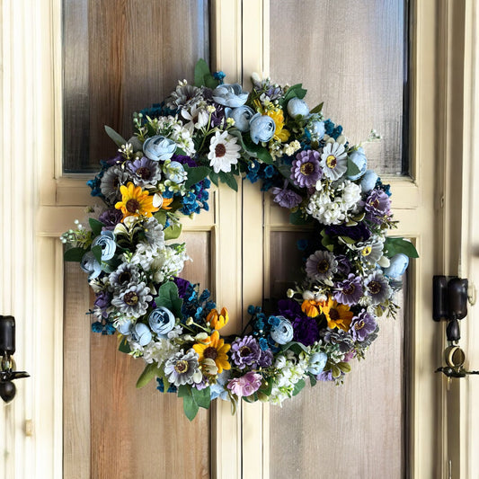 Wildflower Sunrise - Handmade Artificial Wreath with FREE personalised hanger image 0