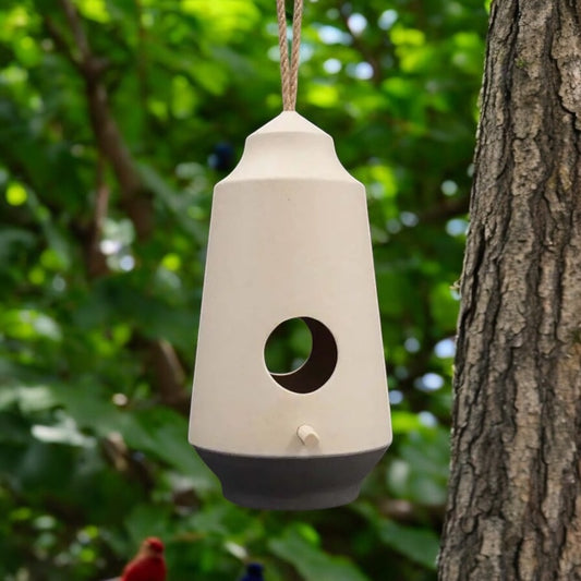 Earthy Natural/Anthracite Bamboo 2-Tone Hanging Birdhouse image 0
